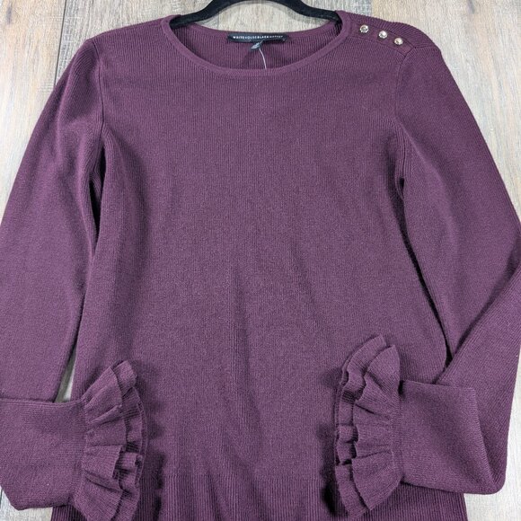 White House Black Market Sweater Womens Medium Purple Ruffle Sleeve BOHO NWT - Picture 1 of 11